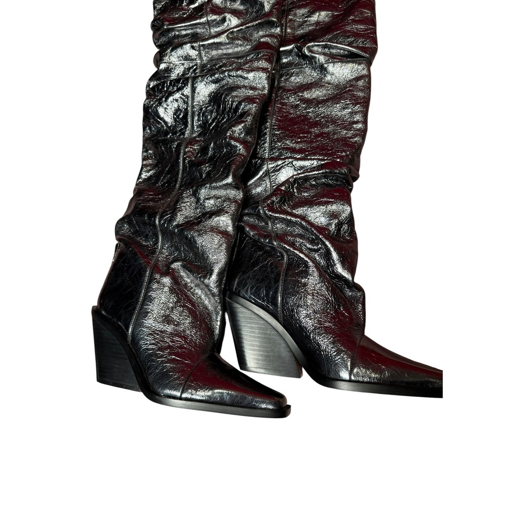 Michael Kors Metallic Slouchy Over-the-Knee thigh high Boots Gunmetal Silver 6M - Picture 2 of 5